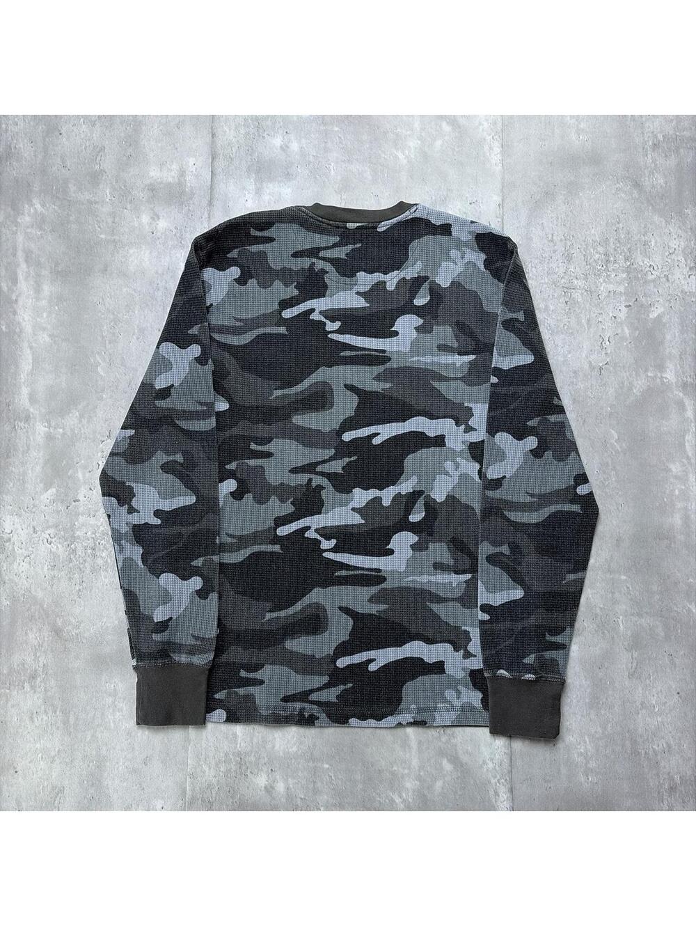 Y2K Grey Faded Glory Grunge Camo Long Sleeve Thermal Shirt - Picture 7 of 7